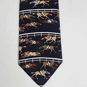 Vtg Alynn Silk Tie Horse Racing Jockey Equestrian Derby Preppy Old Money Novelty